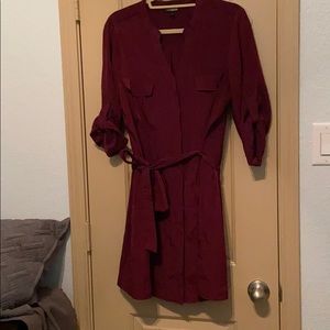Burgundy purple silky button shirt dress